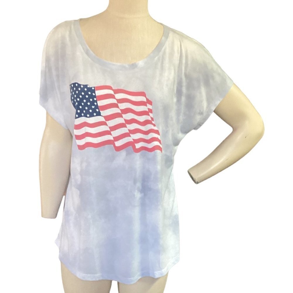 The Print Shop Graphic Tee Patriotic USA Flag Blue Tie Dye Sz L‎ #71E